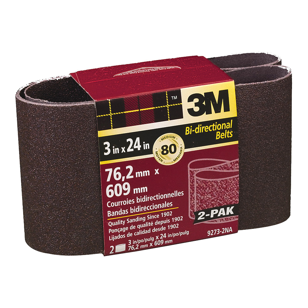 3M 9273-2 Sanding Belt, 3 in W, 24 in L, 80 Grit, Medium, Aluminum Oxide Abrasive