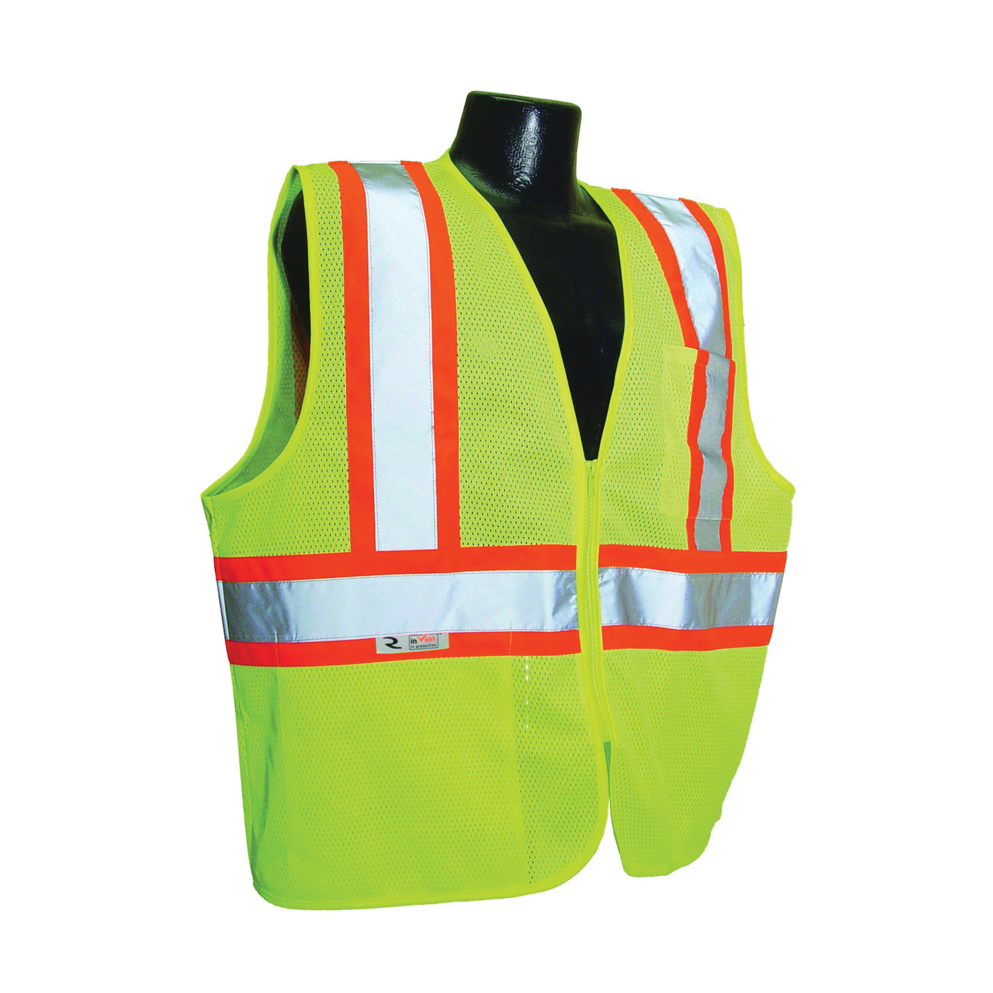 SV22-2ZGM-2X Economical Safety Vest, 2XL, Unisex, Fits to Chest Size: 30 in, Polyester, Green, Zipper Closure