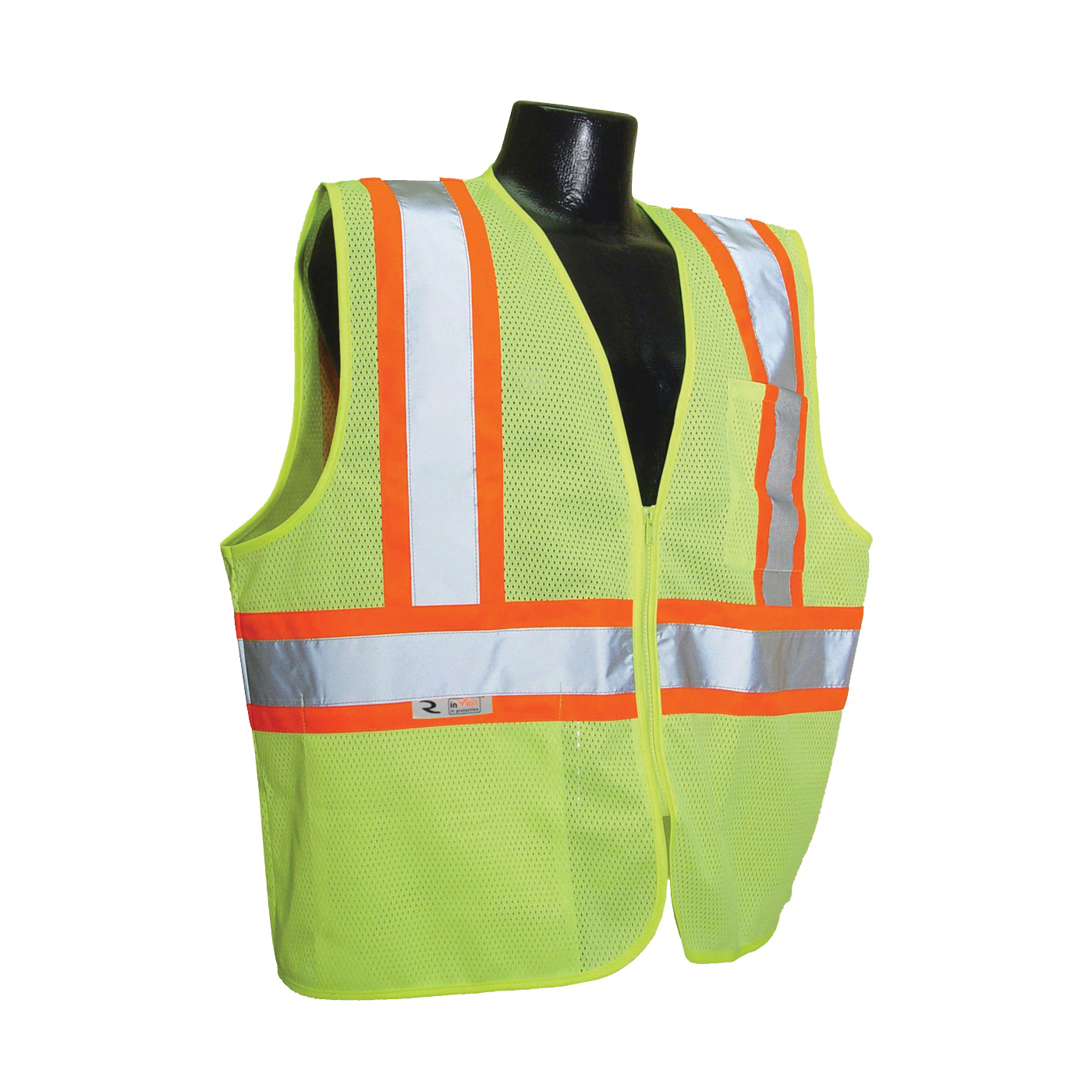 SV22-2ZGM-XL Economical Safety Vest, XL, Unisex, Fits to Chest Size: 28 in, Polyester, Green, Zipper Closure