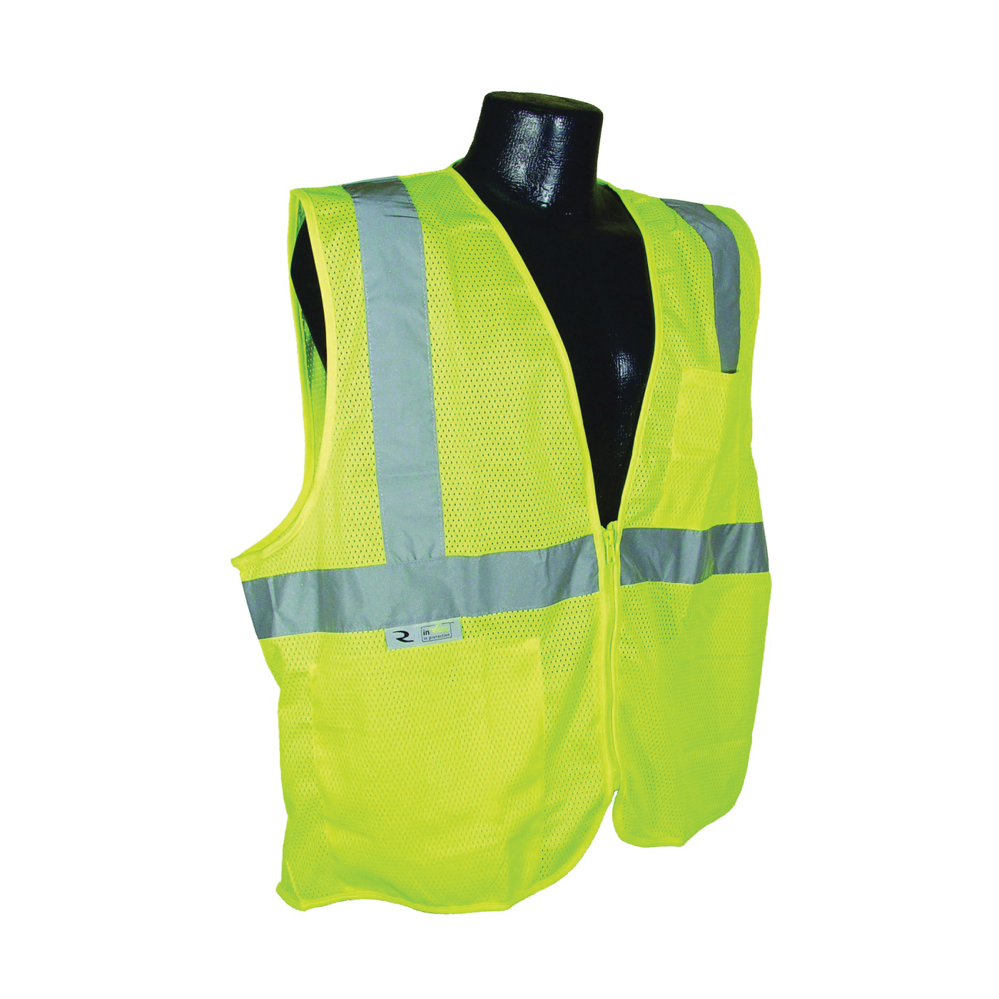 SV2ZGM-L Economical Safety Vest, L, Unisex, Fits to Chest Size: 26 in, Polyester, Green/Silver, Zipper Closure