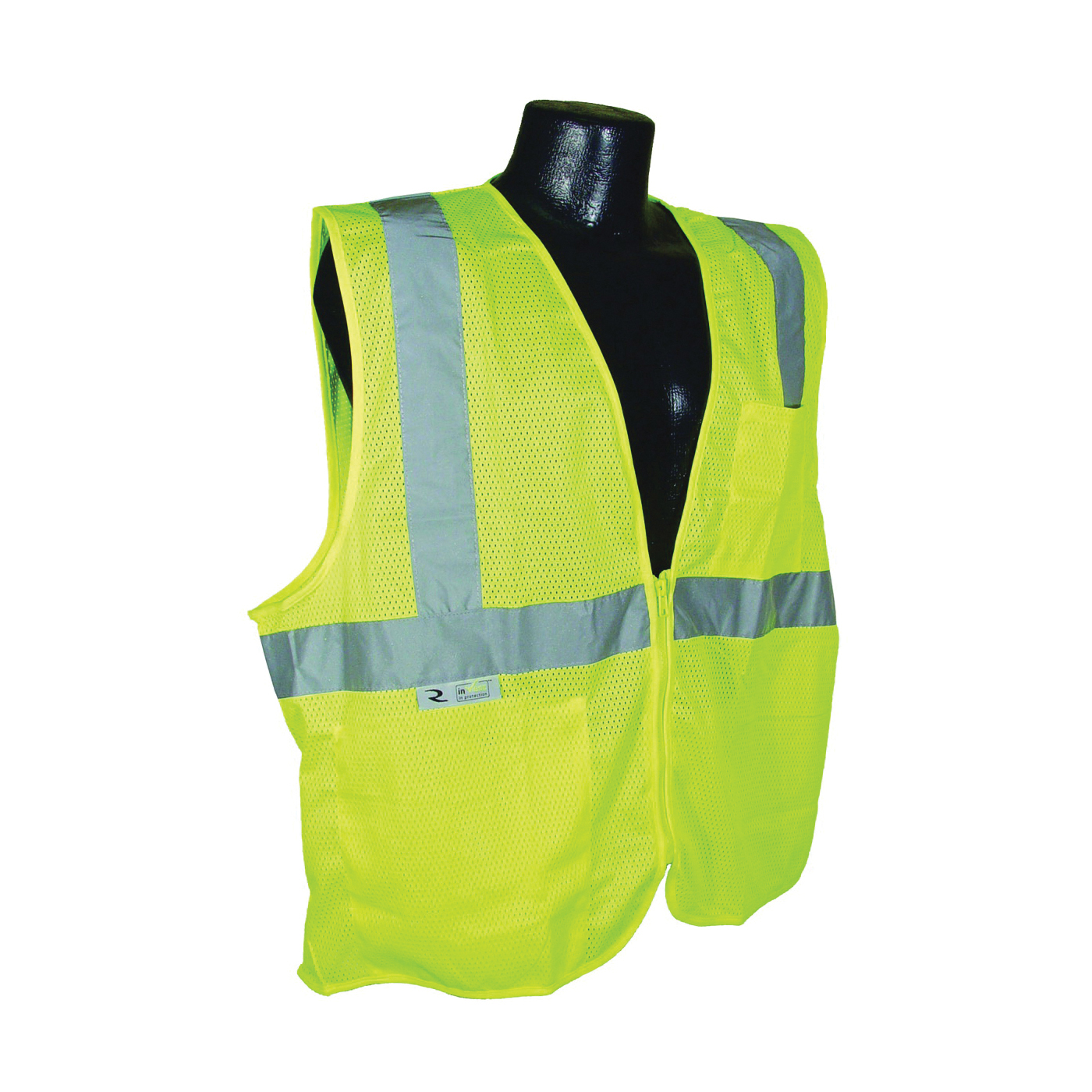 SV2ZGM-XL Economical Safety Vest, XL, Unisex, Fits to Chest Size: 28 in, Polyester, Green/Silver
