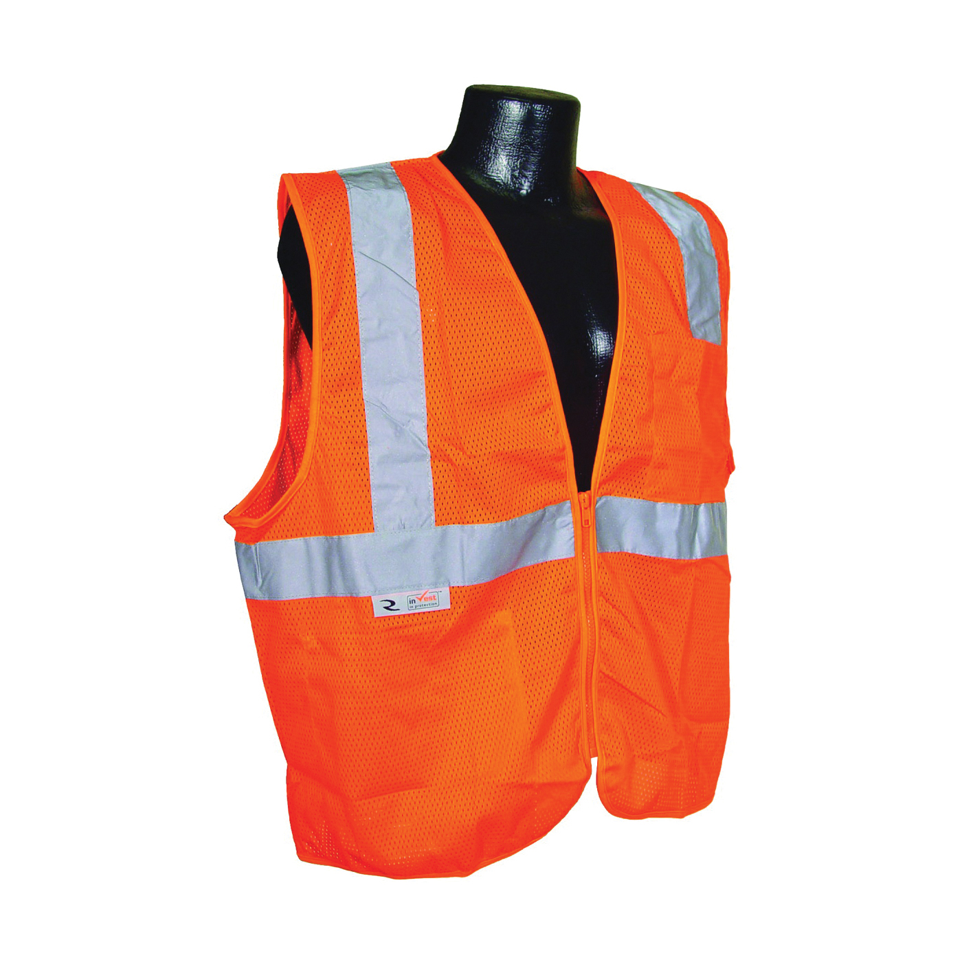 SV2ZOM-L Economical Safety Vest, L, Unisex, Fits to Chest Size: 26 in, Polyester, Orange/Silver, Zipper Closure