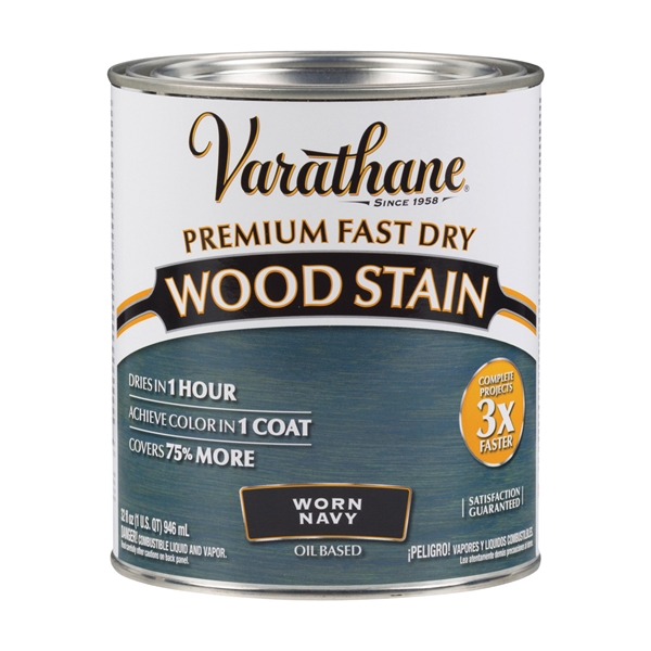 Varathane 297428 Wood Stain, Worn Navy, Liquid, 1 qt, Can - 1