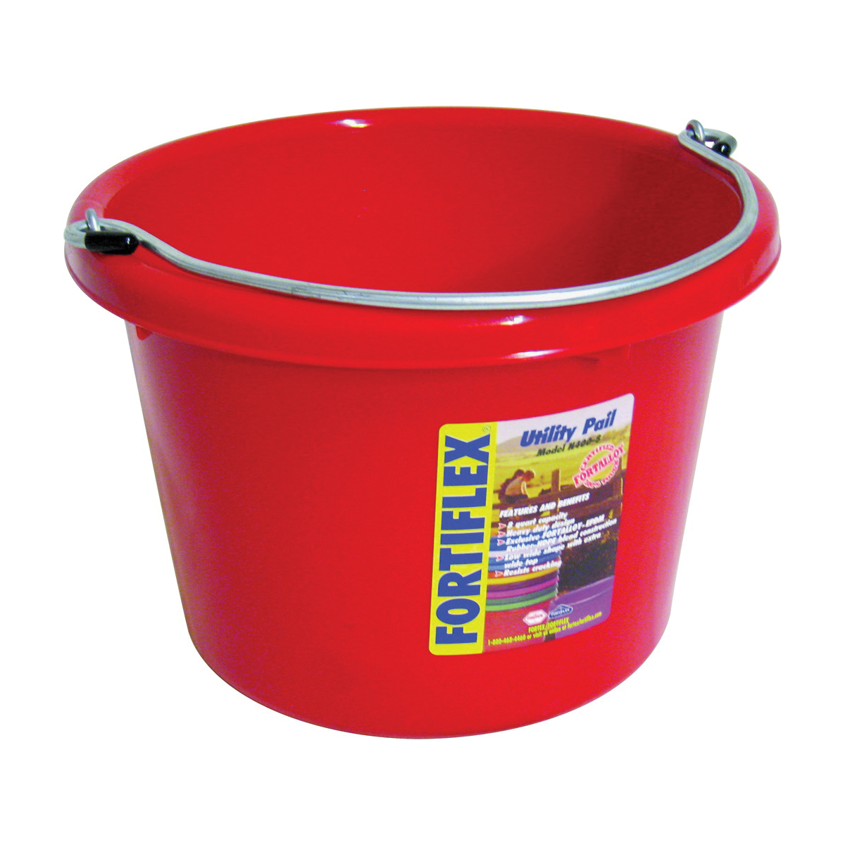 N4008R Utility Pail, 8 qt Volume, Fortalloy Rubber Polymer, Red