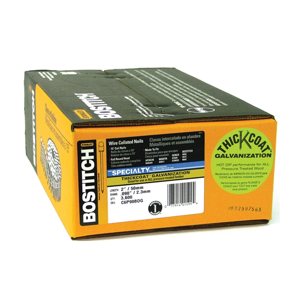 C6P90BDG Siding Nail, 2 in L, Steel, Thickcoat, Smooth Shank, 3,000 Count