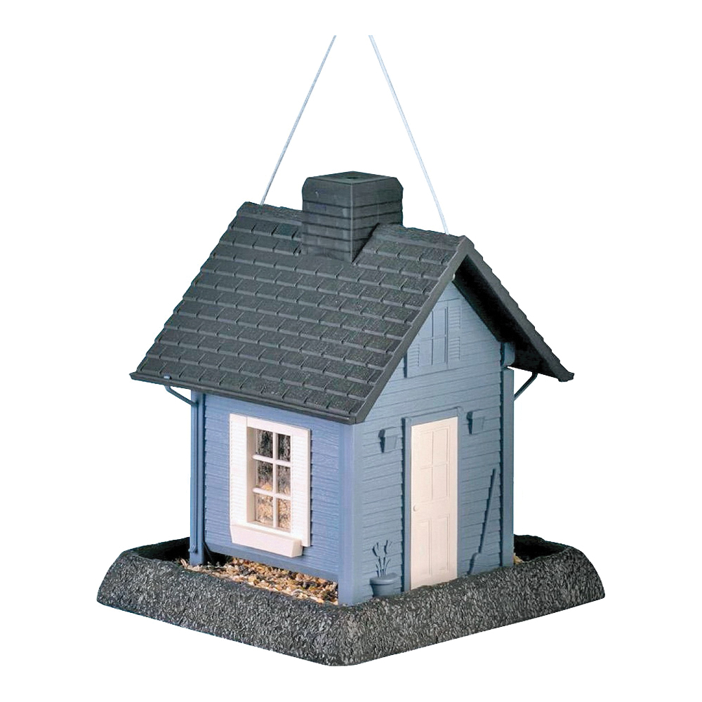 9085 Wild Bird Feeder, Cozy Cottage, 5 lb, Plastic, Blue/Gray, 11-1/2 in H, Pole Mounting