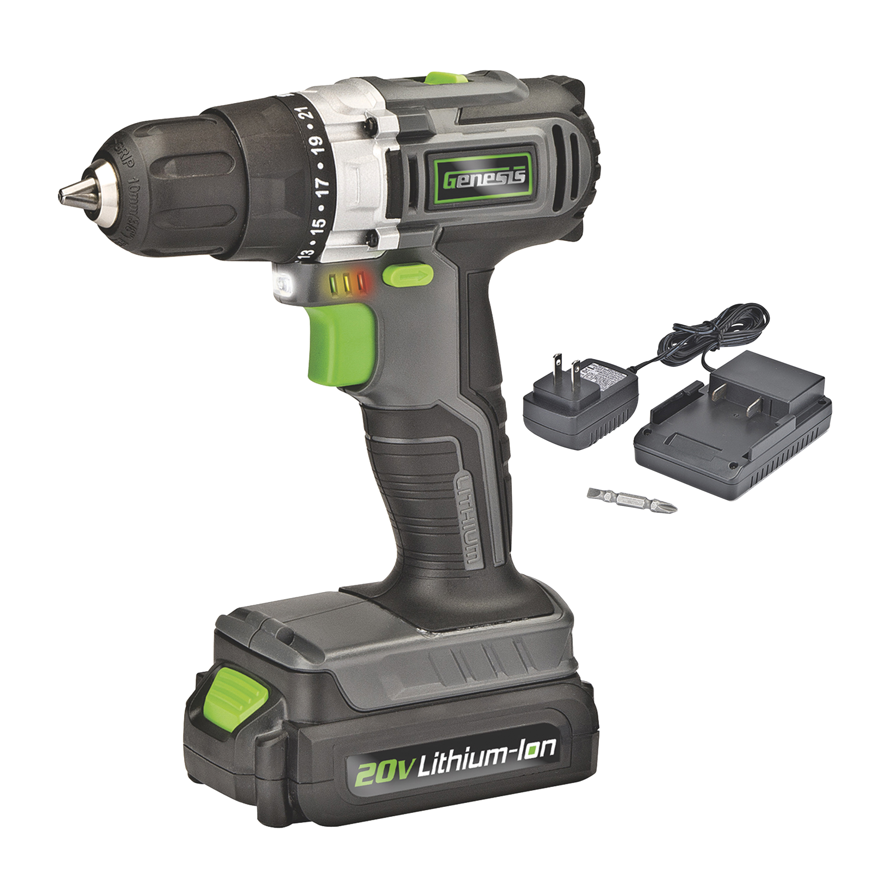 Genesis GLCD2038A Drill/Driver, Battery Included, 20 V, 1.5 mAh, 3/8 in Chuck - 2