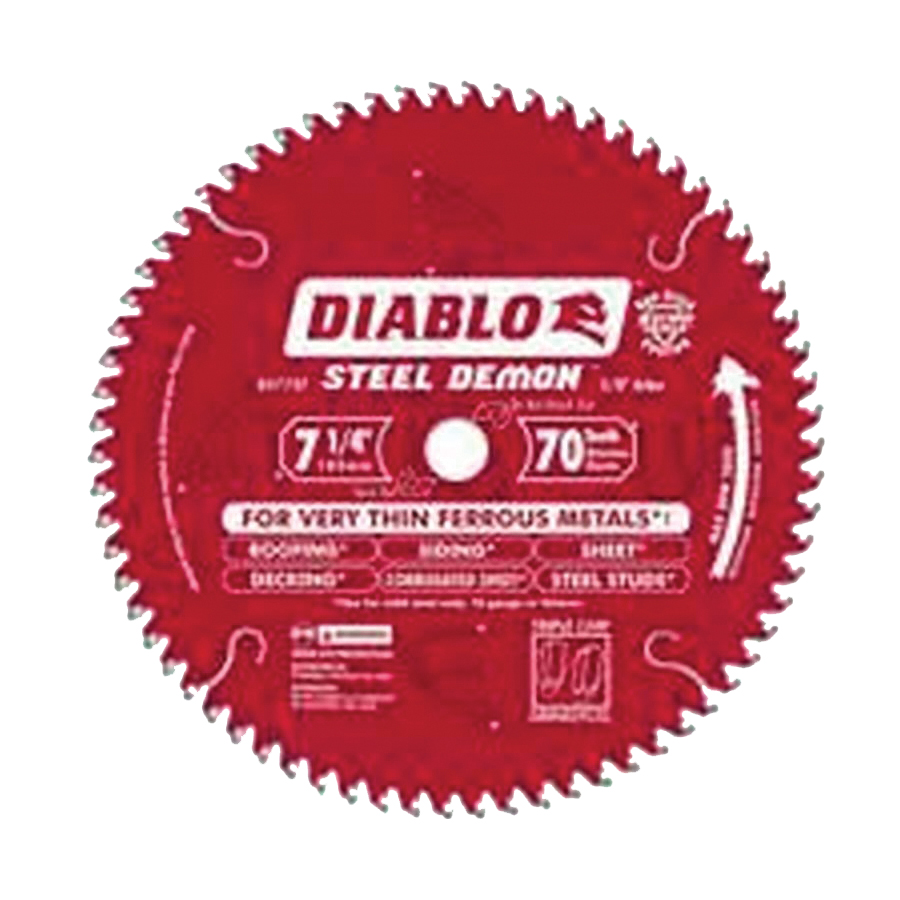 D0770F Circular Saw Blade, 7-1/4 in Dia, 5/8 in Arbor, 70-Teeth, Carbide Cutting Edge