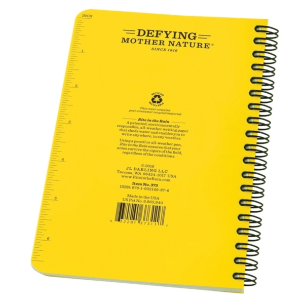 Rite in the Rain 373 Notebook, 4-5/8 x 7 in Sheet, 32-Sheet, Side Spiral Binding, Yellow Cover - 4