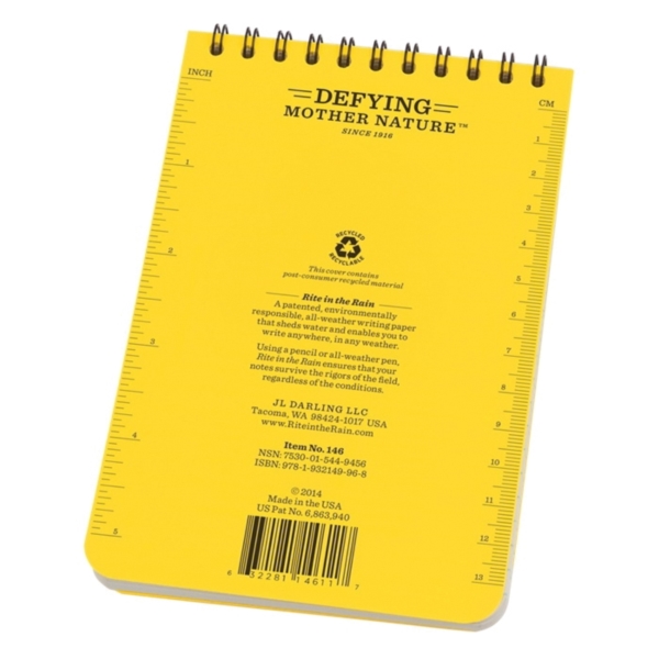 Rite in the Rain 146 Pocket Notebook, 4 x 6 in Sheet, 50-Sheet, White Sheet, Top Spiral Binding - 4