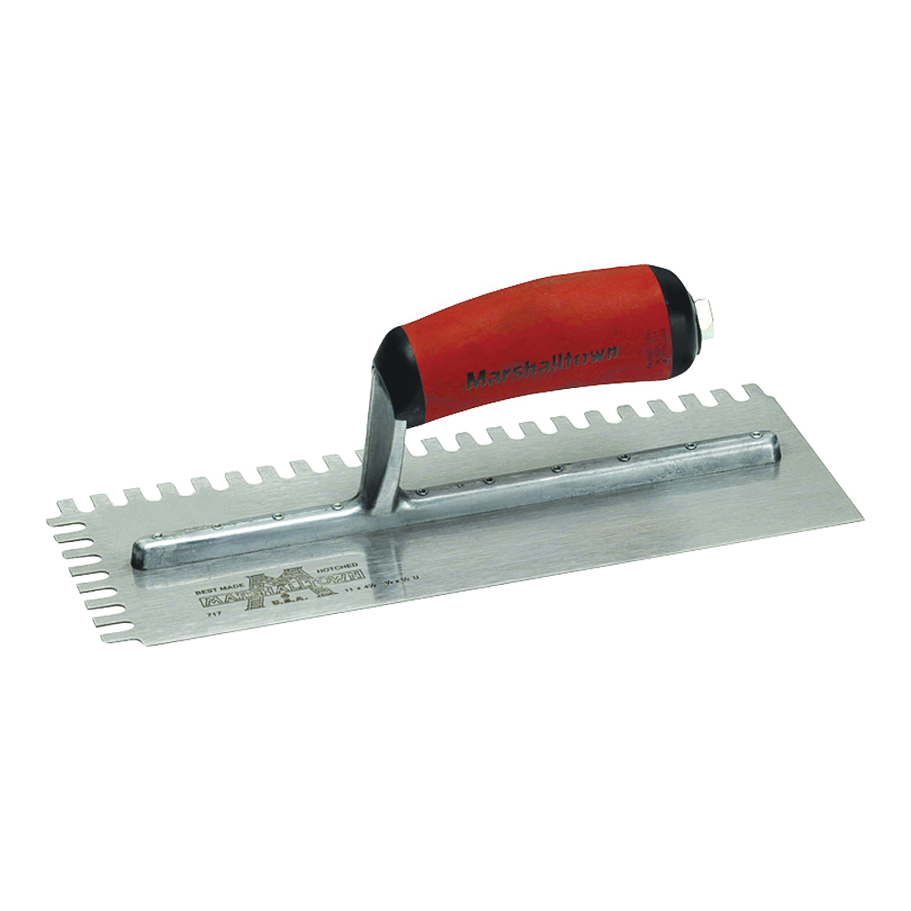 718SD Trowel, 1/4 in W x 1/4 in D Notch, 11 in L, 4-1/2 in W, U Notch, Curved Handle