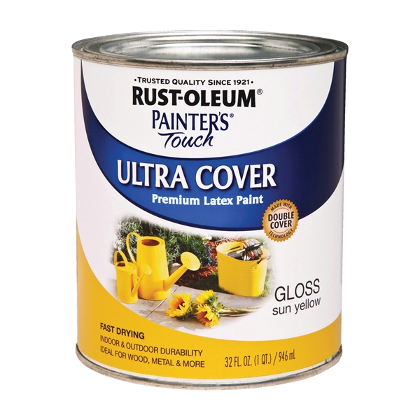 Painter's Touch Ultra Cover 1945502 Enamel Paint, Water Base, Gloss Sheen, Sun Yellow, 1 qt, Can - 1