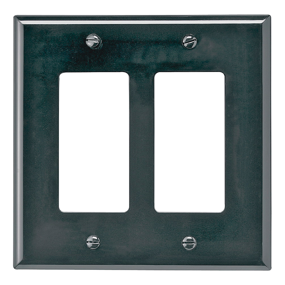 PJ262BK Wallplate, 4-7/8 in L, 4.93 in W, 2 -Gang, Polycarbonate, Black, High-Gloss