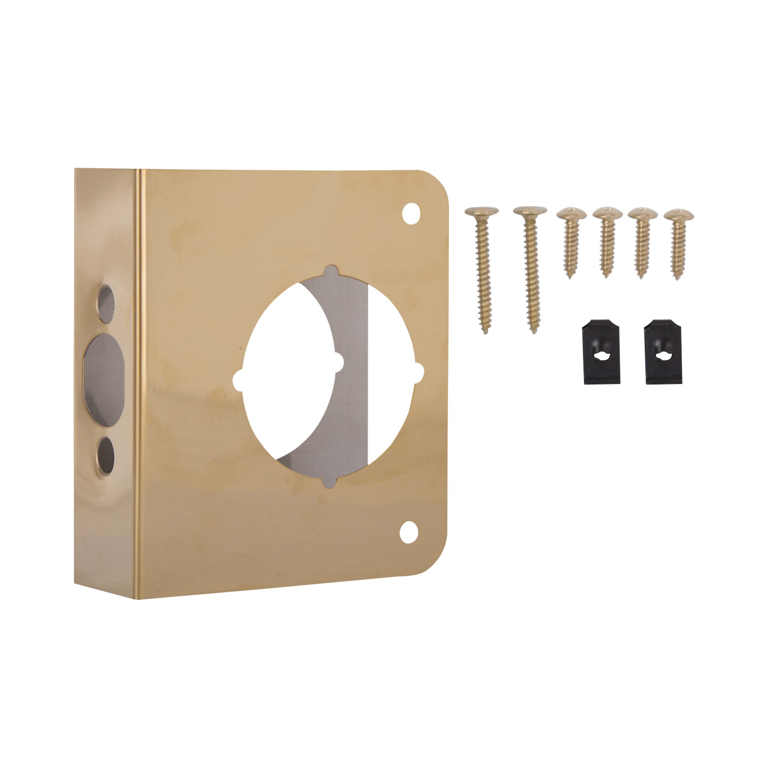 HSH-042SBP-PS Door Reinforcer, 2-3/8 in Backset, 1-3/8 in Thick Door, Steel, Brass, 4-1/2 in H, 4 in W