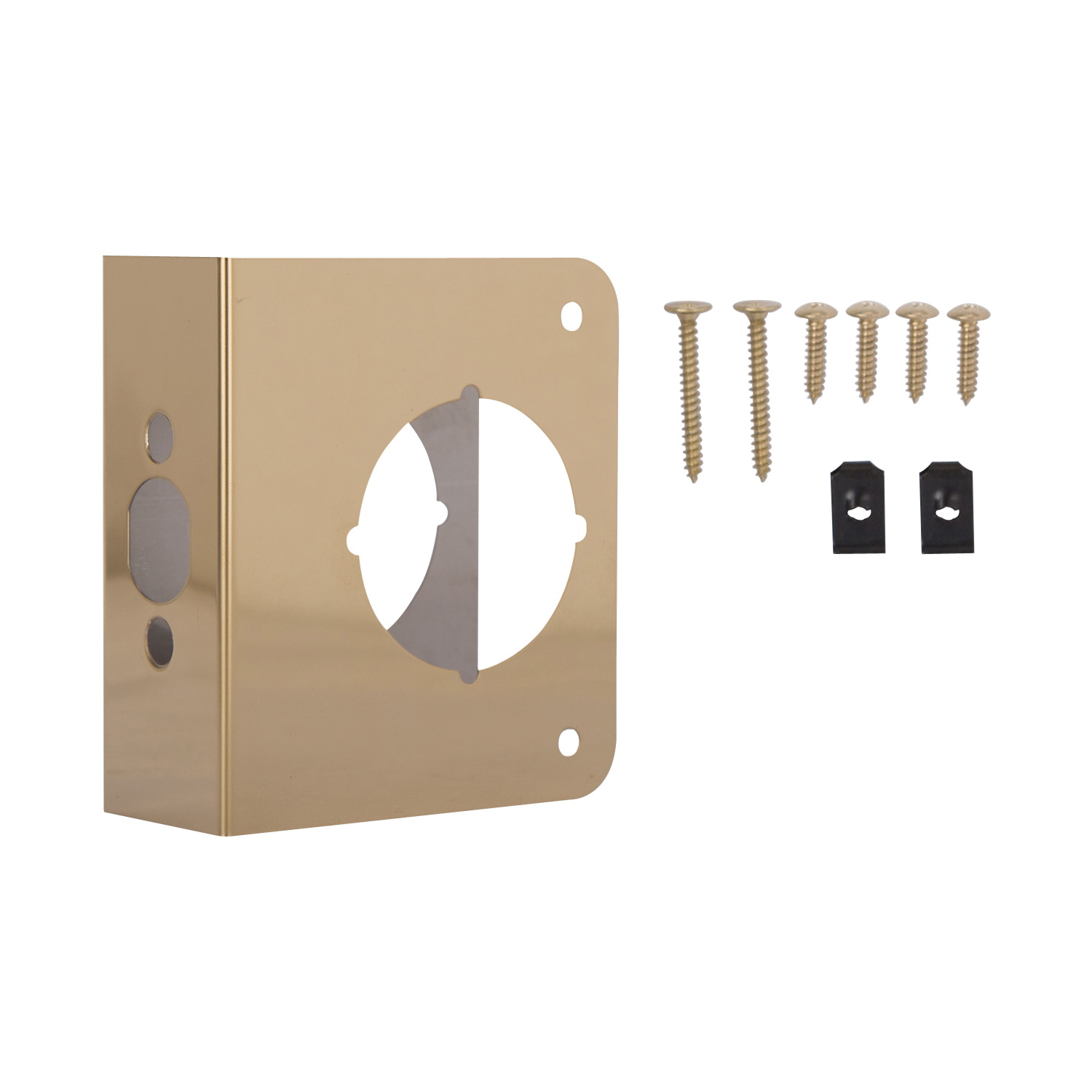 HSH-044SBP-PS Door Reinforcer, 2-3/8 in Backset, 1-3/4 in Thick Door, Steel, Brass, 4-1/2 in H, 4 in W