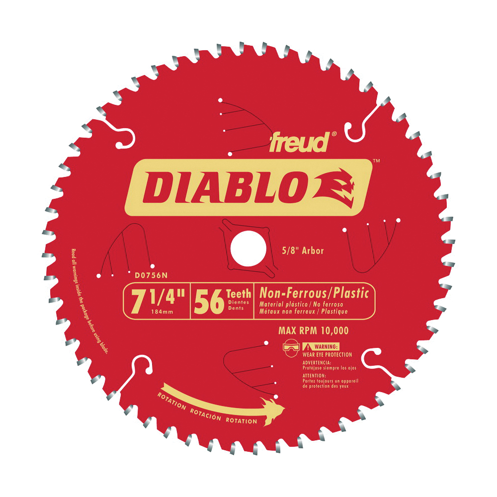 D0756N Circular Saw Blade, 7-1/4 in Dia, 5/8 in Arbor, 56-Teeth, Carbide Cutting Edge