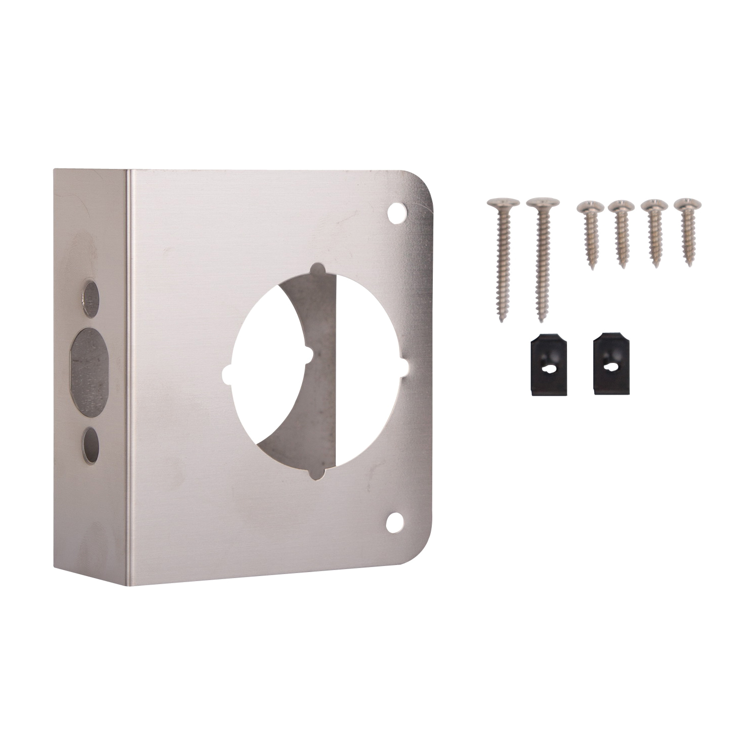 HSH-044SBN-PS Door Reinforcer, 2-3/8 in Backset, 1-3/4 in Thick Door, Steel, Satin Nickel, 4-1/2 in H, 4 in W