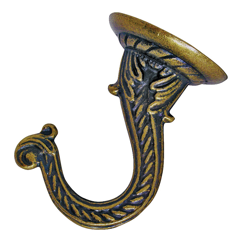 GB0073L Ceiling Hook, 2.5 in L, Zinc Alloy, Antique Brass, Wall Mount Mounting