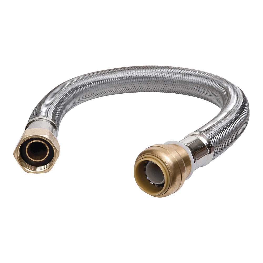 SharkBite U3088FLEX12LF Braided Flexible Water Heater Connector, 3/4 in, FIP, Stainless Steel, 12 in L