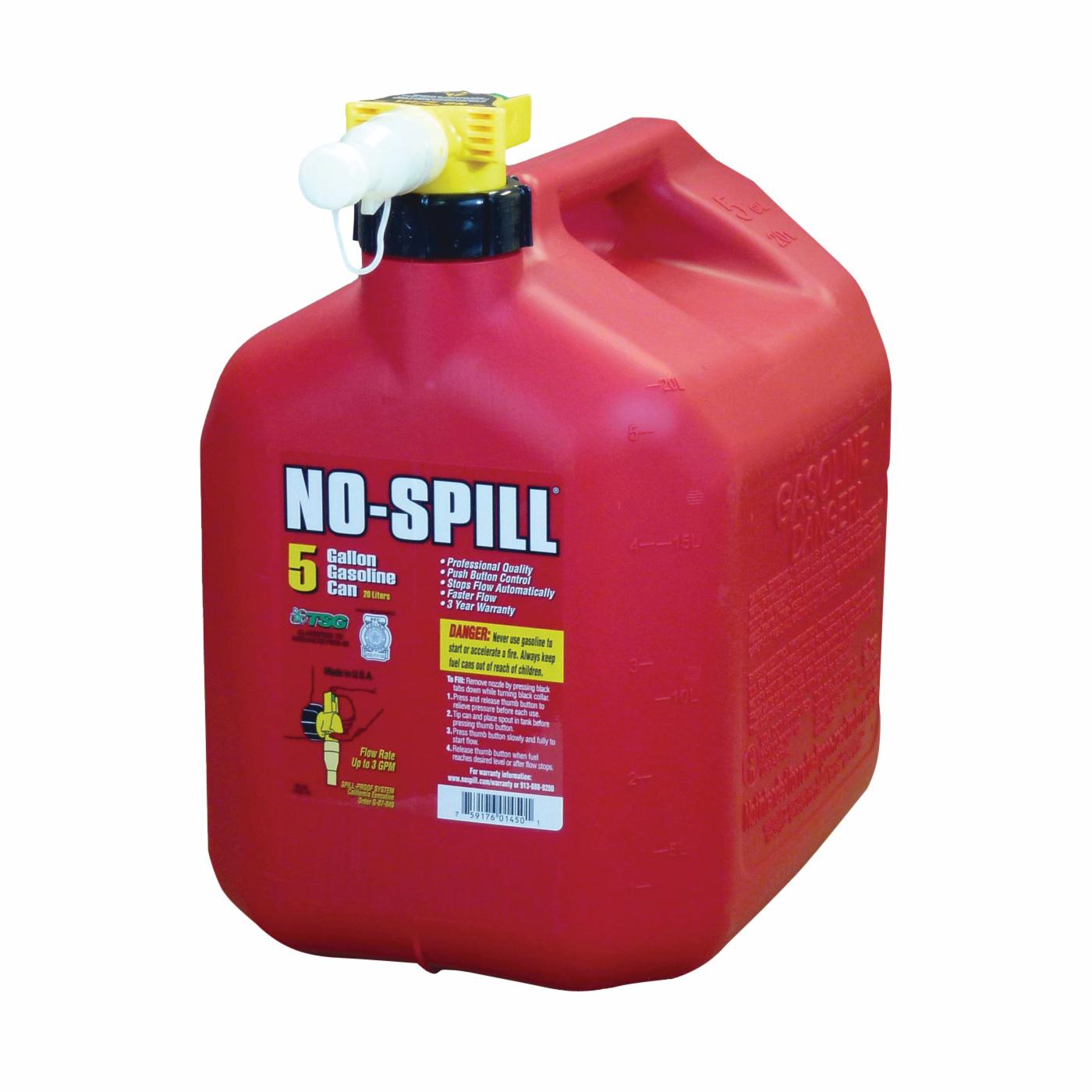 No-Spill 1450 Gas Can, 5 gal Capacity, Plastic, Red - 1