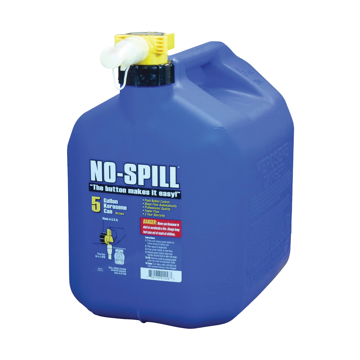 1456 Fuel Can, 5 gal, Plastic, Blue