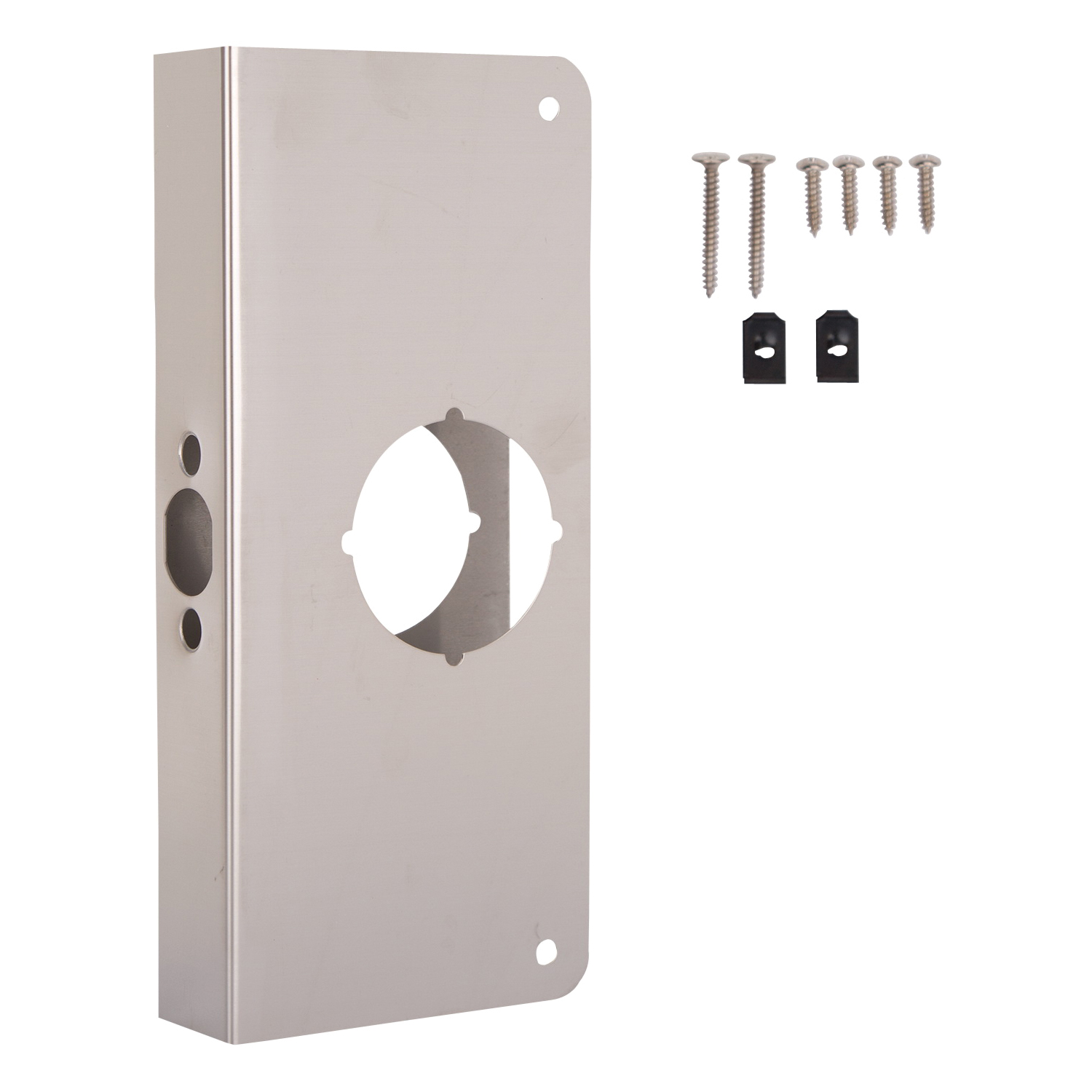 HSH-048SBN-PS Door Reinforcer, 2-3/8 in Backset, 1-3/8 in Thick Door, Steel, Satin Nickel, 9 in H, 4 in W