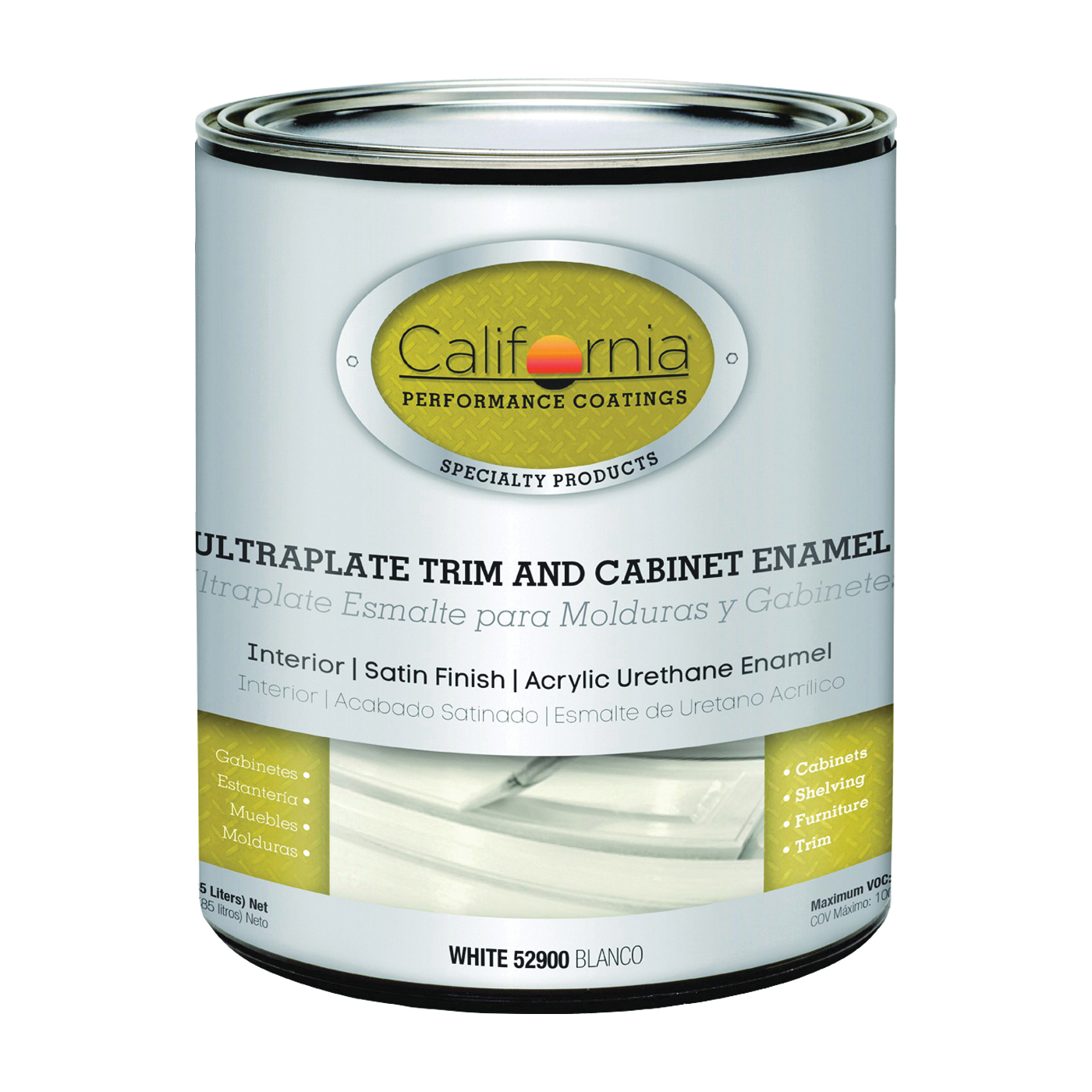 52911-4-E Cabinet and Trim Enamel, Satin, White, 1 qt Can