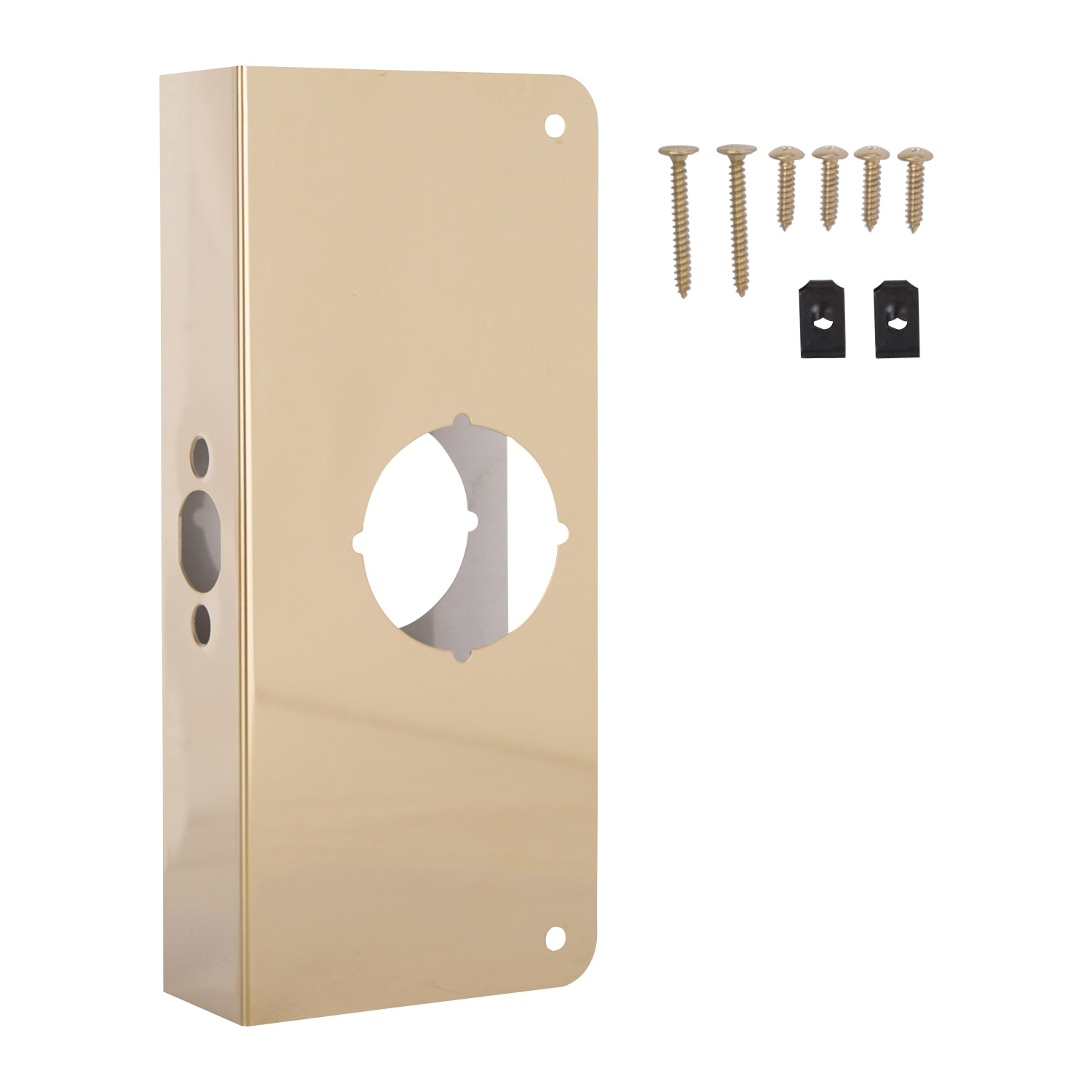 HSH-050SBP-PS Door Reinforcer, 2-3/8 in Backset, 1-3/4 in Thick Door, Steel, Brass, 9 in H, 4 in W