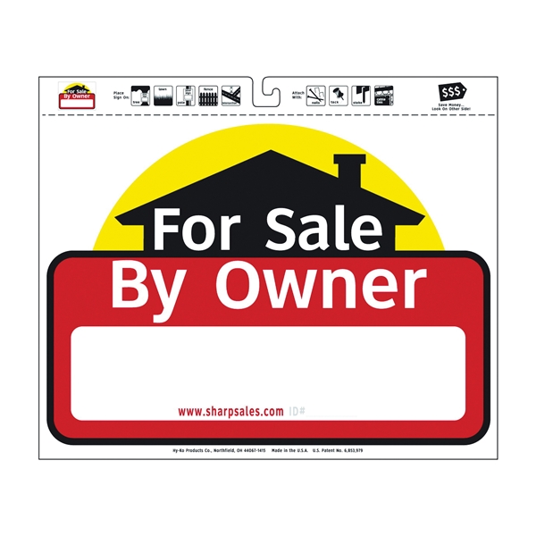 HY-KO SSP-301 Lawn Sign, For Sale By Owner, White Legend, Plastic, 20 in W x 24 in H Dimensions - 1