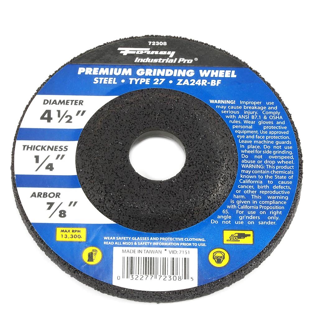 72308 Grinding Wheel, 4-1/2 in Dia, 1/4 in Thick, 7/8 in Arbor, Zirconium Abrasive