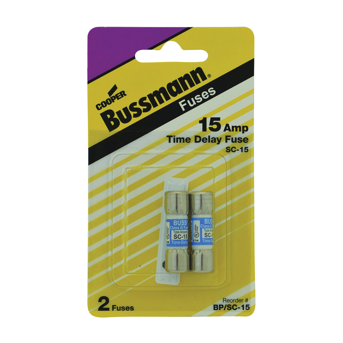Bussmann BP/SC-15 Time Delay Fuse, 15 A, 600 VAC, 170 VDC, 10, 100 kA Interrupt, Glass Body