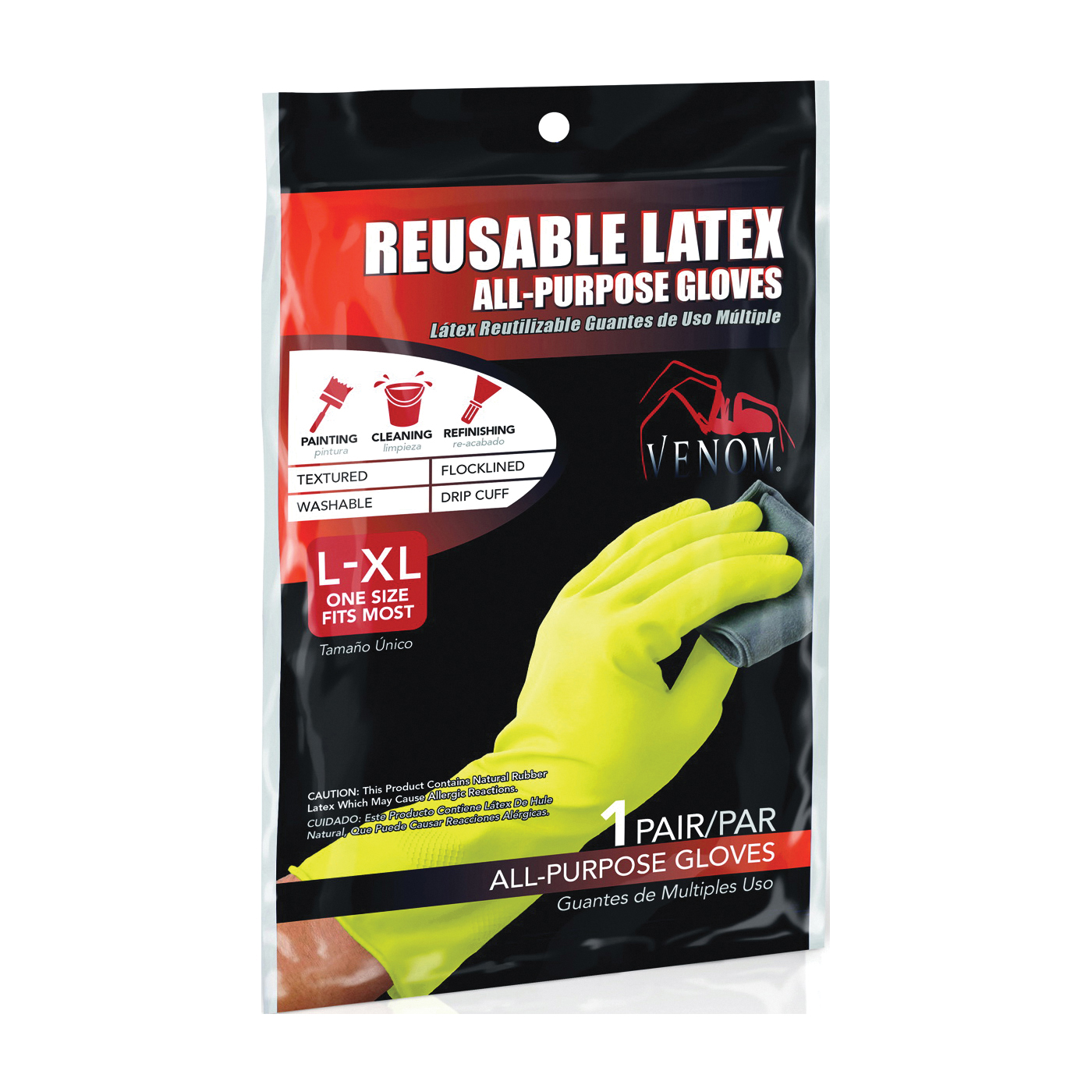 VEN9125 Reusable Gloves, L/XL, 9 in L, Latex, Green
