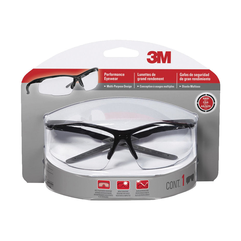 47070-WZ4 Multi-Purpose Safety Eyewear, Anti-Fog Lens, Plastic Frame, Black Frame