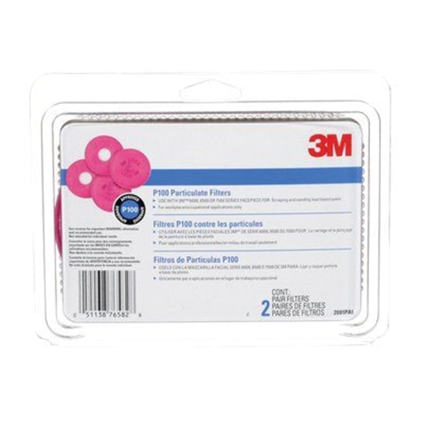 3M P Series 2091PA1-A-NA Particulate Filter, Pink, For: 3M Respirators 6000 and 7000 Series, 3M Full Facepiece FF400 - 3
