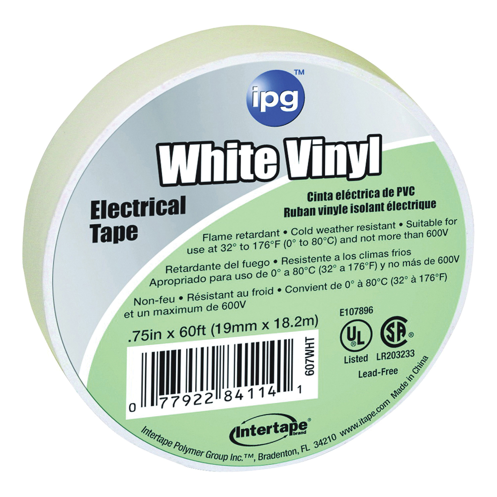 IPG 85828 Electrical Tape, 60 ft L, 3/4 in W, PVC Backing, White - 1