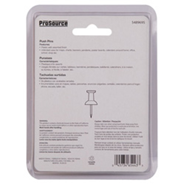 ProSource PH-121152-PS Push Pin, 23 mm L, Plastic, Assorted Colors, Round Head - 3