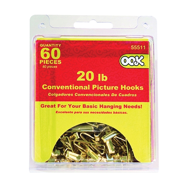 55511 Conventional Hook, 20 lb, Steel, Zinc, 60/PK