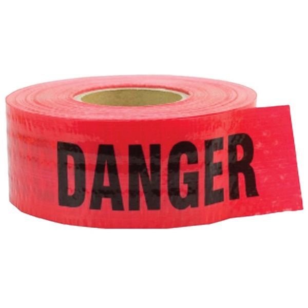 16031 Reinforced Barricade Tape, 500 ft L, 3 in W, Red, Polyethylene