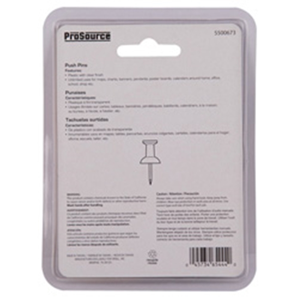 ProSource PH-122262-PS Push Pin, 23 mm L, Plastic, Clear, Round Head - 3