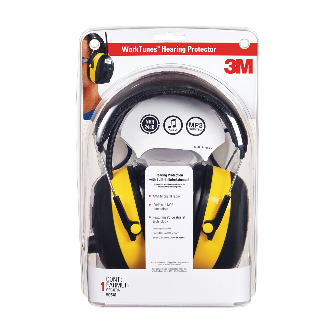 TEKK Protection 90541 Ear Muffs, 22 dB NRR, Black/Yellow