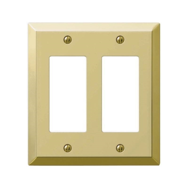 AmerTac Century 163RRBR Wallplate, 4-15/16 in L, 4-9/16 in W, 2-Gang, Steel, Polished Brass - 1