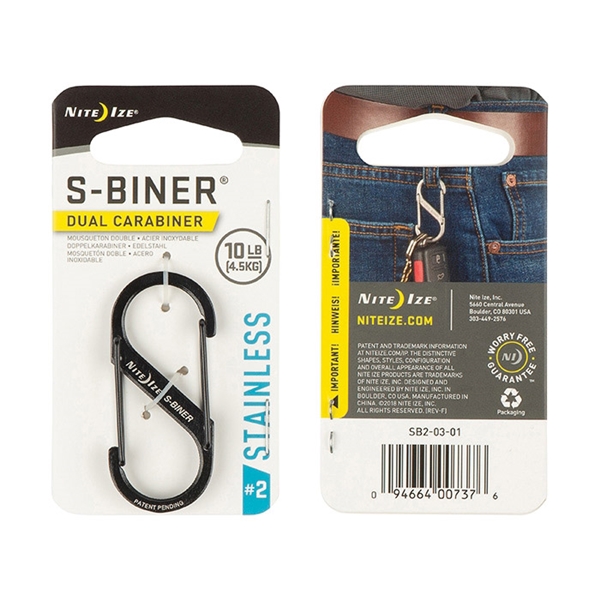 S-Biner Series SB2-03-01 Dual Carabiner, #2 Dia Ring, Stainless Steel, Black