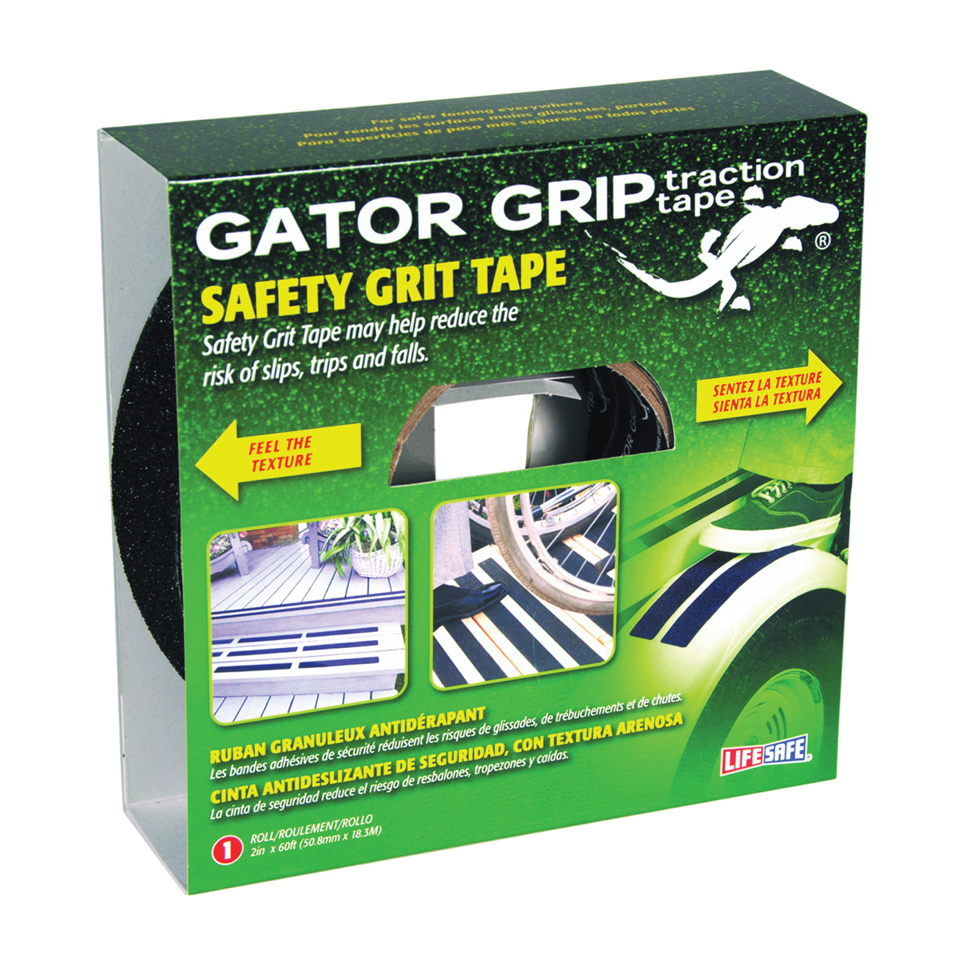 Gator Grip RE142 Traction Tape, 60 ft L, 2 in W, PVC Backing, Black