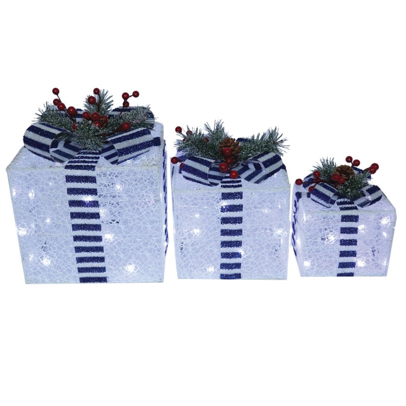 56924 Pre-Lit Mesh Gift Box, Blue/White, LED, Internal Light