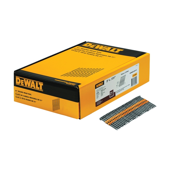 DWRHS10D131 Framing Nail, 3 in L, 9, Steel, Bright, Full Round Head, Smooth Shank, 2000 Count, 21 deg