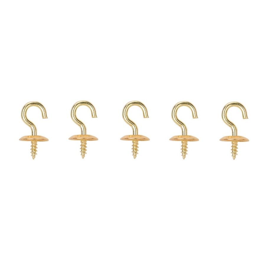 Cup Hook LR-381-PS, 3/16 in Opening, 2.5 mm Thread, 3/4 in L, Brass, Brass