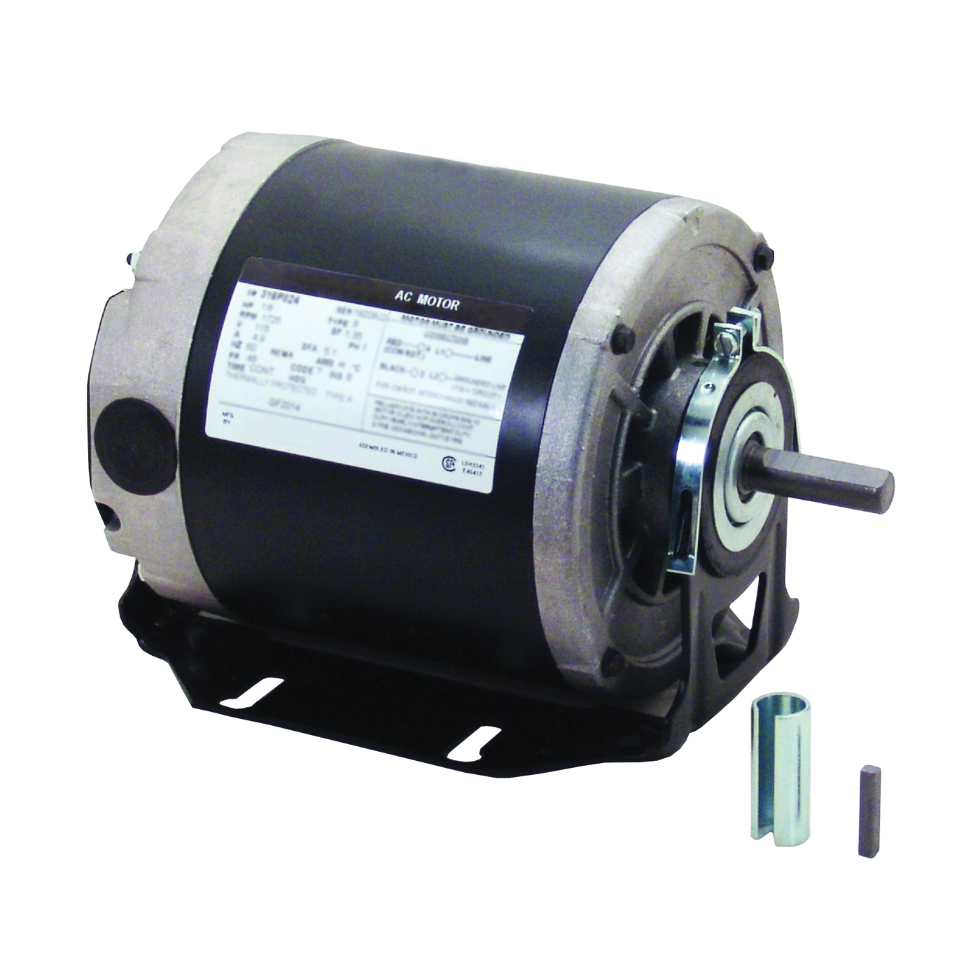 GF2054 Electric Motor, 0.5 hp, 1-Phase, 115 V, 1/2 in Dia x 1-1/2 in L Shaft, Sleeve Bearing