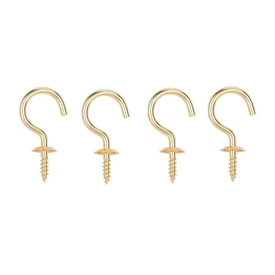 LR-385-PS Cup Hook, 15/32 in Opening, 3.5 mm Thread, 1-1/2 in L, Brass, Brass