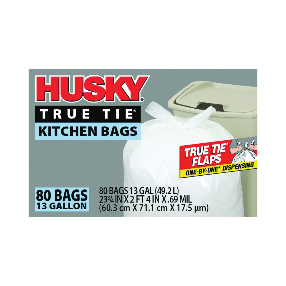 HK13WC080W Kitchen Trash Bag, 13 gal Capacity, Poly, White