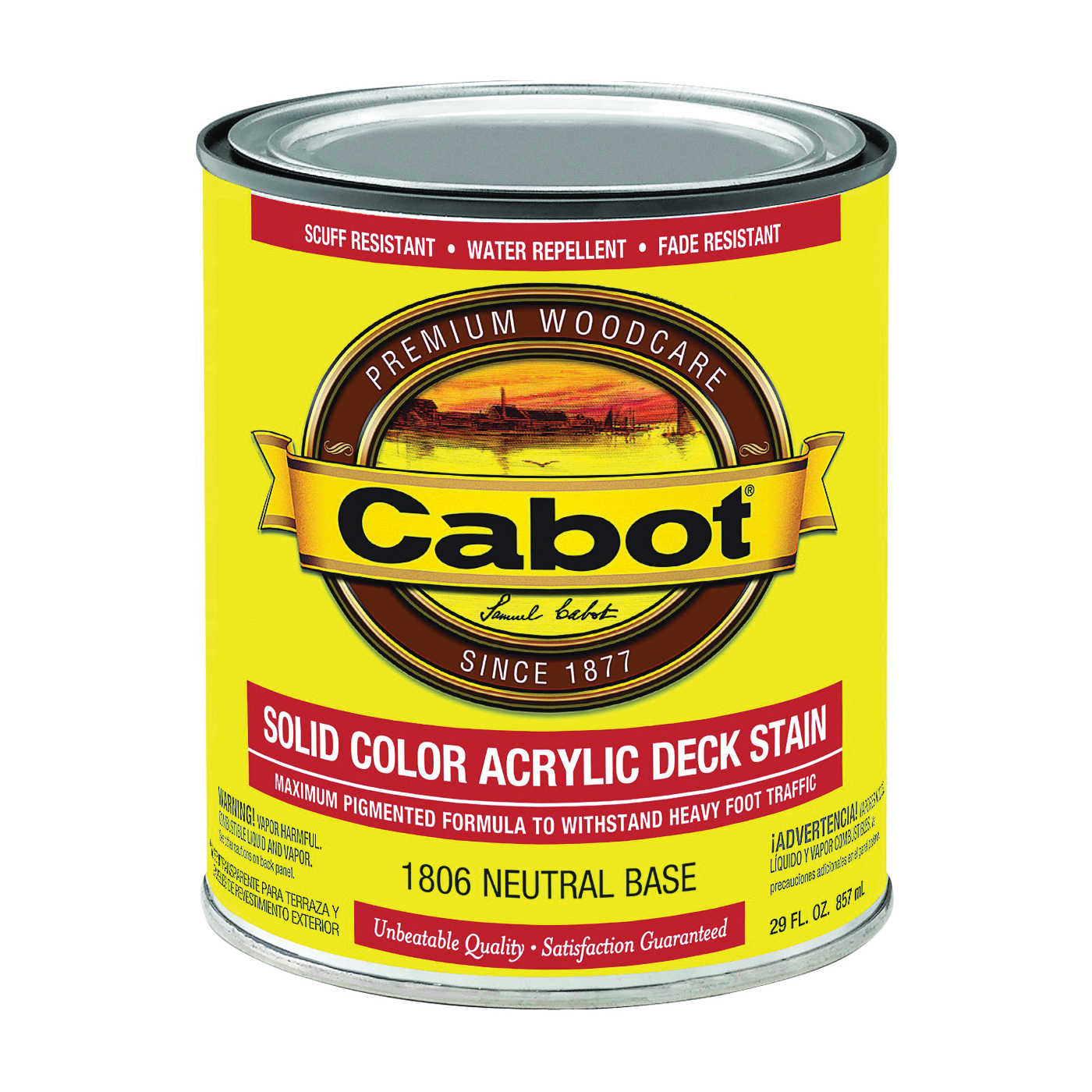 Cabot 140.0001806.005 Solid Stain, Low Luster, Neutral Base, Liquid, 1 qt, Can - 1